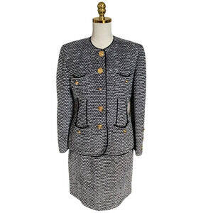NEIMAN MARCUS | Women’s Wool Mix Boucle Tweed Tailored Lutie Skirt Suit Size 10